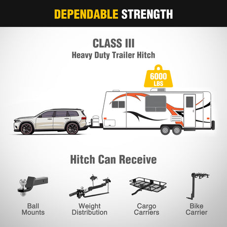 Trailer Hitch Class 3 Trailer Hitch Fits Dodge Durango 2011-2024 & Jeep Grand Cherokee 2012-2021 2-inch Hitch Receiver Multi-Fit Hitch to Receive Ball Mount Cargo Carrier Bike Rack Tow Hook