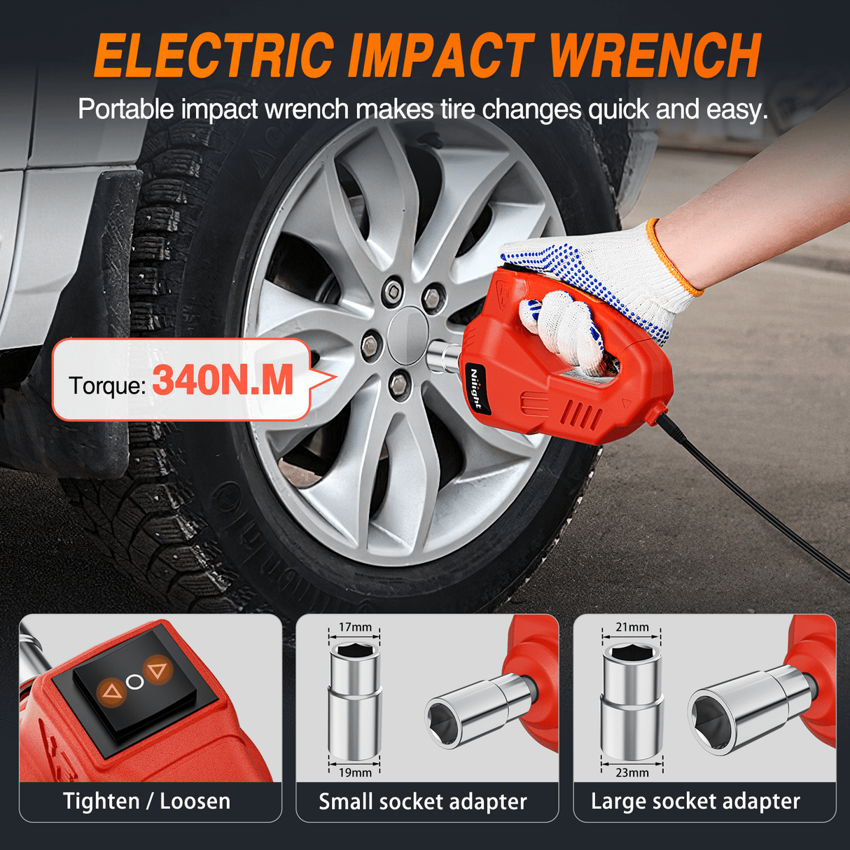 Nilight Electric Car Jack 5 Ton 12V Hydraulic with Inflatable Pump Impact Wrench LED Light 3 in 1 Portable Floor Jack for Tire Change