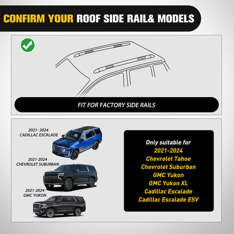 Roof Rack Roof Rack Cross Bars Compatible with Chevrolet Tahoe Suburban GMC Yukon Cadillac Escalade 2021 22 23 2024, Adjustable Aluminum Car Crossbars for Cargo Carrier Luggage Box Kayak Tent Snowboard