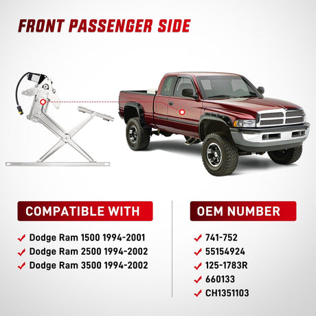 Nilight 741-752 Power Window Regulator and Motor Front Passenger Side Compatible with Dodge Ram 1500 1994 1995 1996 1997 1998 1999 2000 2001,Ram 2500 3500 1994-2002,Front Right Side