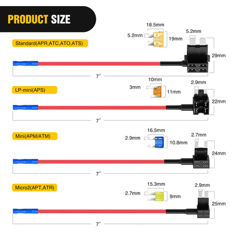 Nilight 24 Pcs 12V Car Add-a-Circuit Fuse Tap Holder Standard Mini Micro2 and Low Profile Fuses Taps 4 Types ATO ATC ATM APM for Cars Trucks Boats