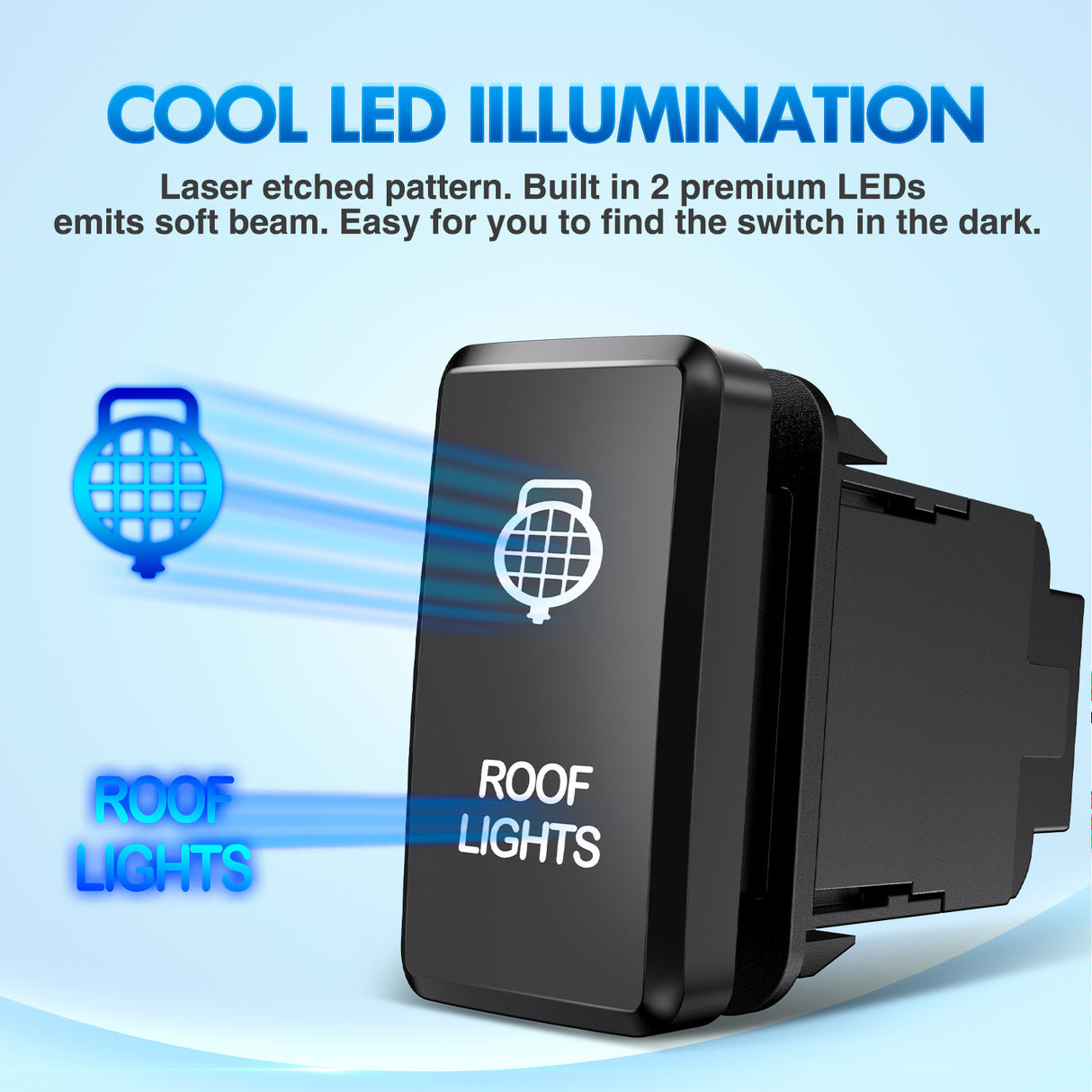 ROOF Lights Push Button Switch 12V ON Off Switches with Connector Wire Kit 1.54Inch x 0.83Inch Replacement for Toyota FJ Cruiser Fortuner Ta coma Highlander Tundra 4Runner Prado Land Cruiser