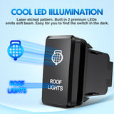 ROOF Lights Push Button Switch 12V ON Off Switches with Connector Wire Kit 1.54Inch x 0.83Inch Replacement for Toyota FJ Cruiser Fortuner Ta coma Highlander Tundra 4Runner Prado Land Cruiser