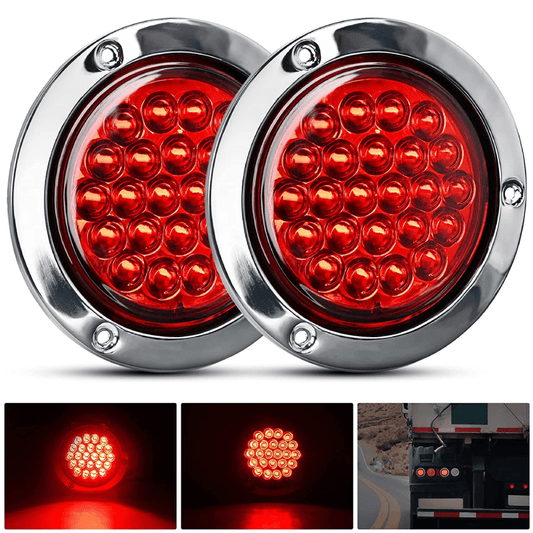 Trailer Light Nilight 4” Round Trailer Tail Light 2PCS 24LED Red Stainless Steel Chrome Bezel Waterproof Stop Brake Turn Tail Lights for Truck Van Camper Boat Lorry, 2 Years Warranty