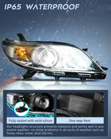 Headlight Assembly Compatible with 2011 2012 2013 2014 2015 2016 2017 2018 2019 2020 Toyota Sienna Black Housing Clear Reflector Clear Lens Headlights Replacement