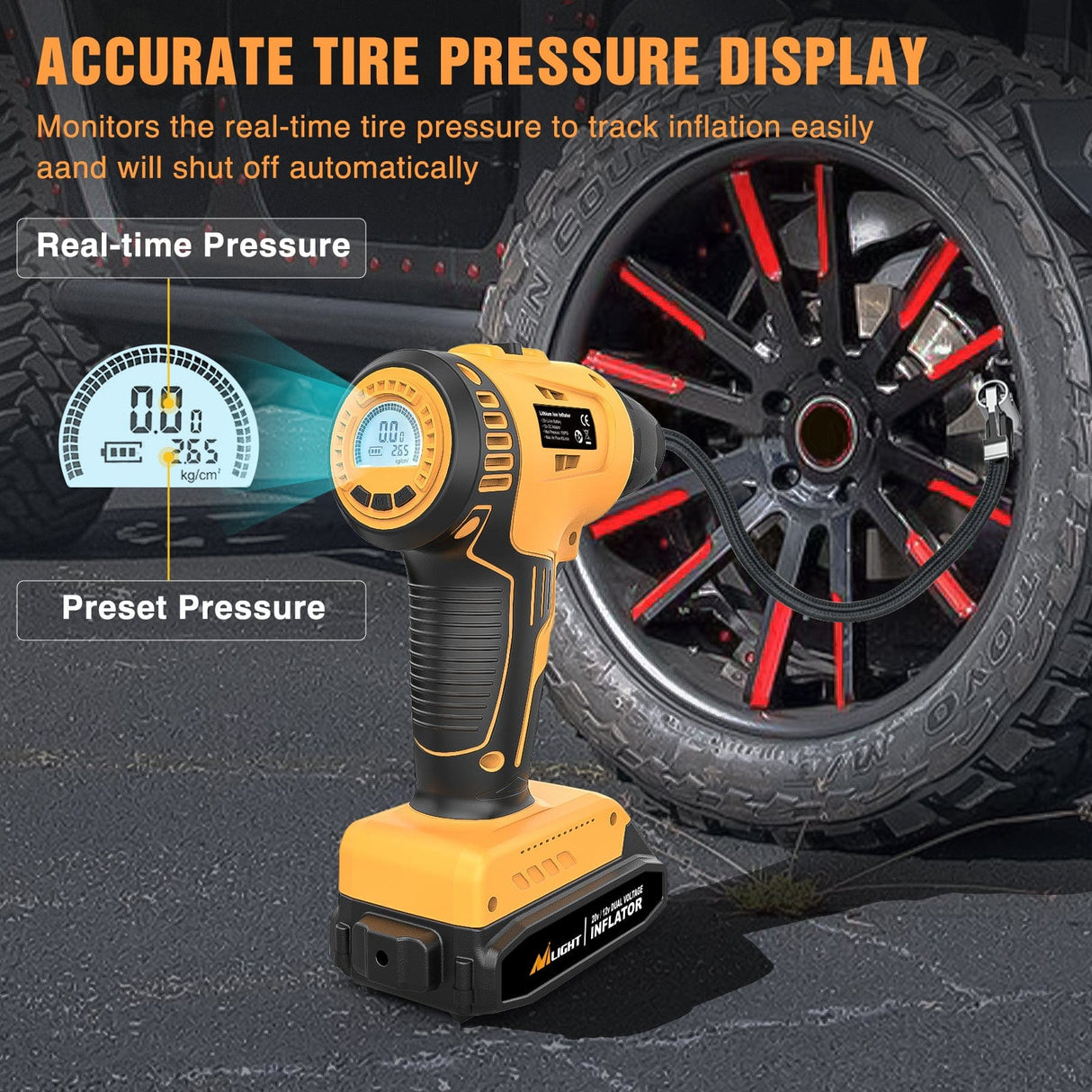 Nilight Cordless Tire Inflator 20V Rechargeable Air Compressor with Digital Gauge 150PSI Includes 12V Adapter