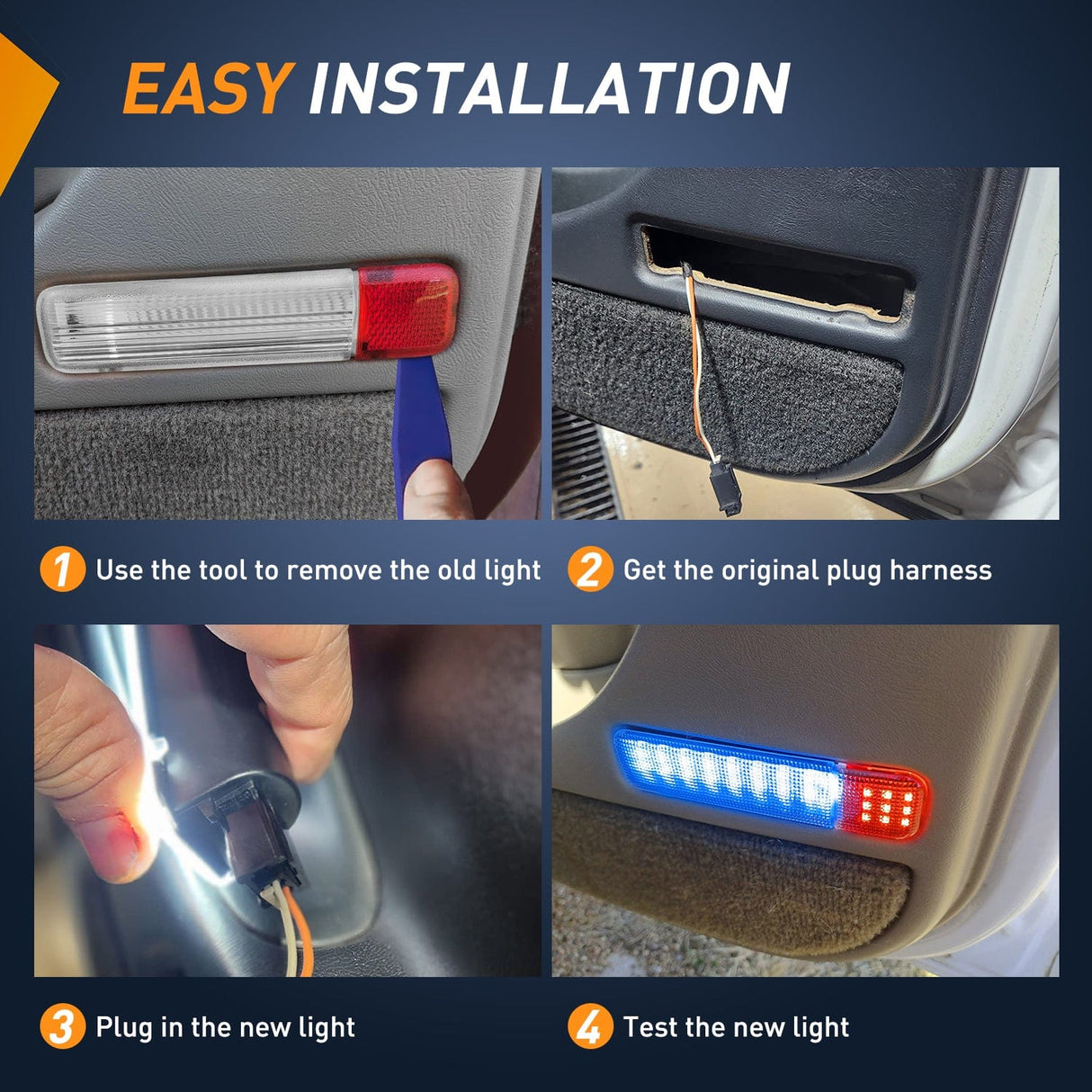 2PCS LED Interior Door Panel Light Courtesy Warning Lights Blue Red Plug and Play Compatible with Chevy GMC C/K Silverado Sierra 1500 2500 3500 HD Suburban Cadillac Escalade Hummer H2