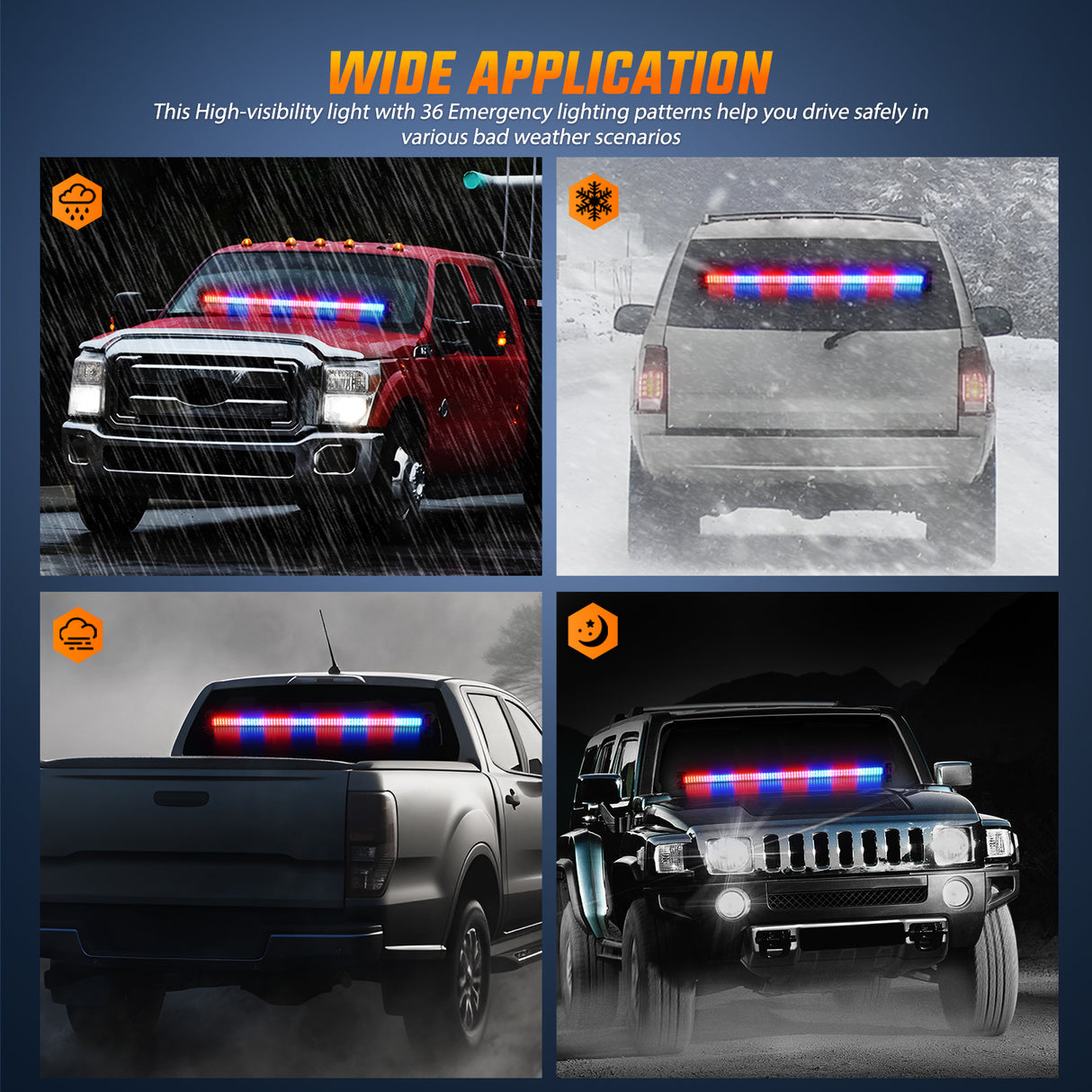 Nilight 144LED Traffic Advisor Strobe Light Bar with Controller Red Blue Emergency Warning Lights Hazard Interior Front/Rear Windshield Flashing for Cars Plow Trucks Construction Vehicles