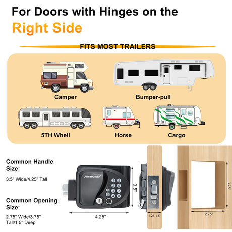 RV Parts RV Door Lock Keyless Entry, 4-in-1 RV Locks Replacement with APP, Fingerprint, Password, Keys, Bluetooth RV Keyless Entry Door Lock for Camper, Not fit Class A or Class C RVs