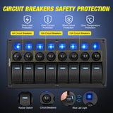 Nilight 8 Gang Rocker Switch Panel Waterproof Pre-Wired Marine with Resettable Circuit Breaker LED Backlight 5A 10A 15A Breakers 12V 24V ON Off 3 PIN Toggle Switches for Car Truck Boat RV