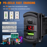Nilight 2 Gang Rocker Switch Box 12V SPST ON Off Toggle Switches PD Type C and QC 3.0 USB Charger Voltmeter LED Light Waterproof Aluminum Mount Bracket Panel DIY Stickers for Boat Car RV Truck