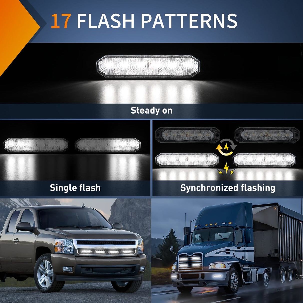 Nilight 4PCS 6 LED White Emergency Warning Strobe Lights
