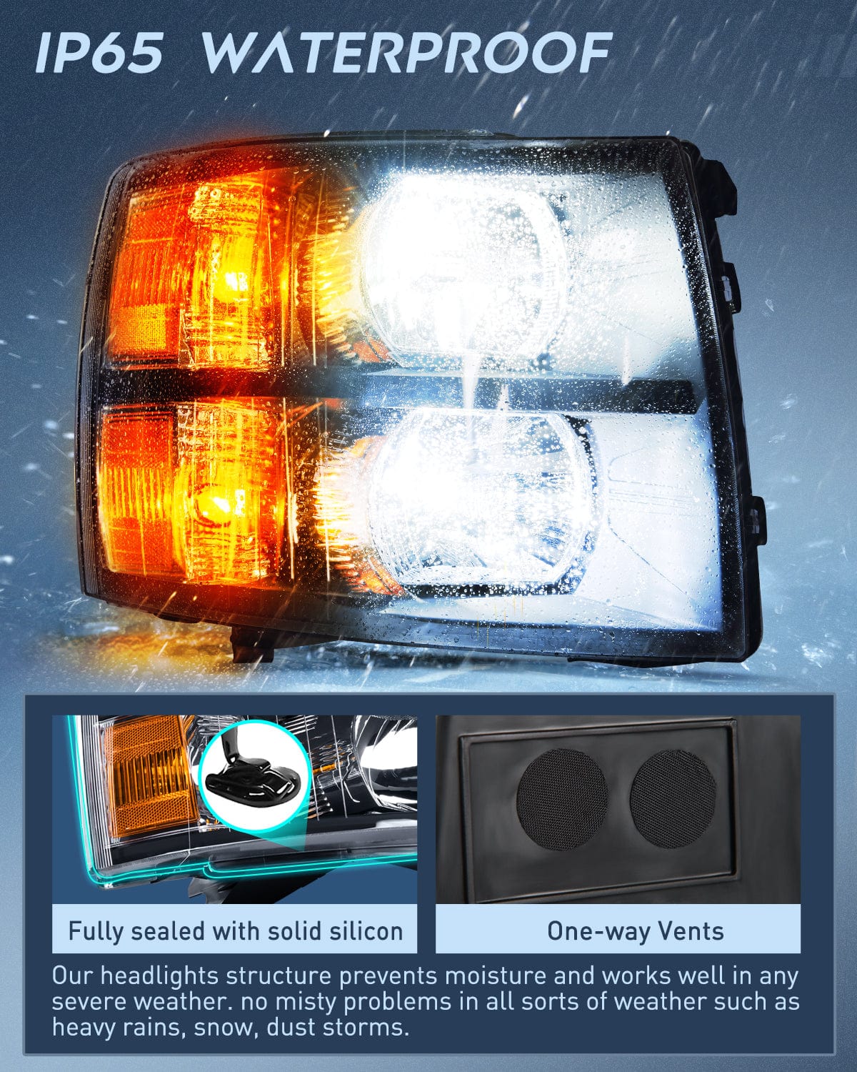 Nilight Headlight and Taillight Assembly Compatible with 2007 2008 2009 2010 2011 2012 2013 Silverado 1500 2007-2014 Silverado 2500HD 3500HD Black Housing Amber Reflector with Red Housing Tail Light