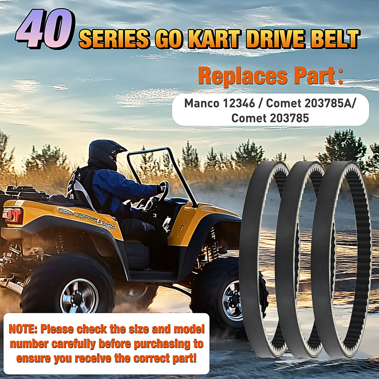 Go Kart Drive Belt 40 Series Torque Converter Belt Replacement for Comet 203785A Comet 203785 MANCO 12346 40 Series, 3 Pack