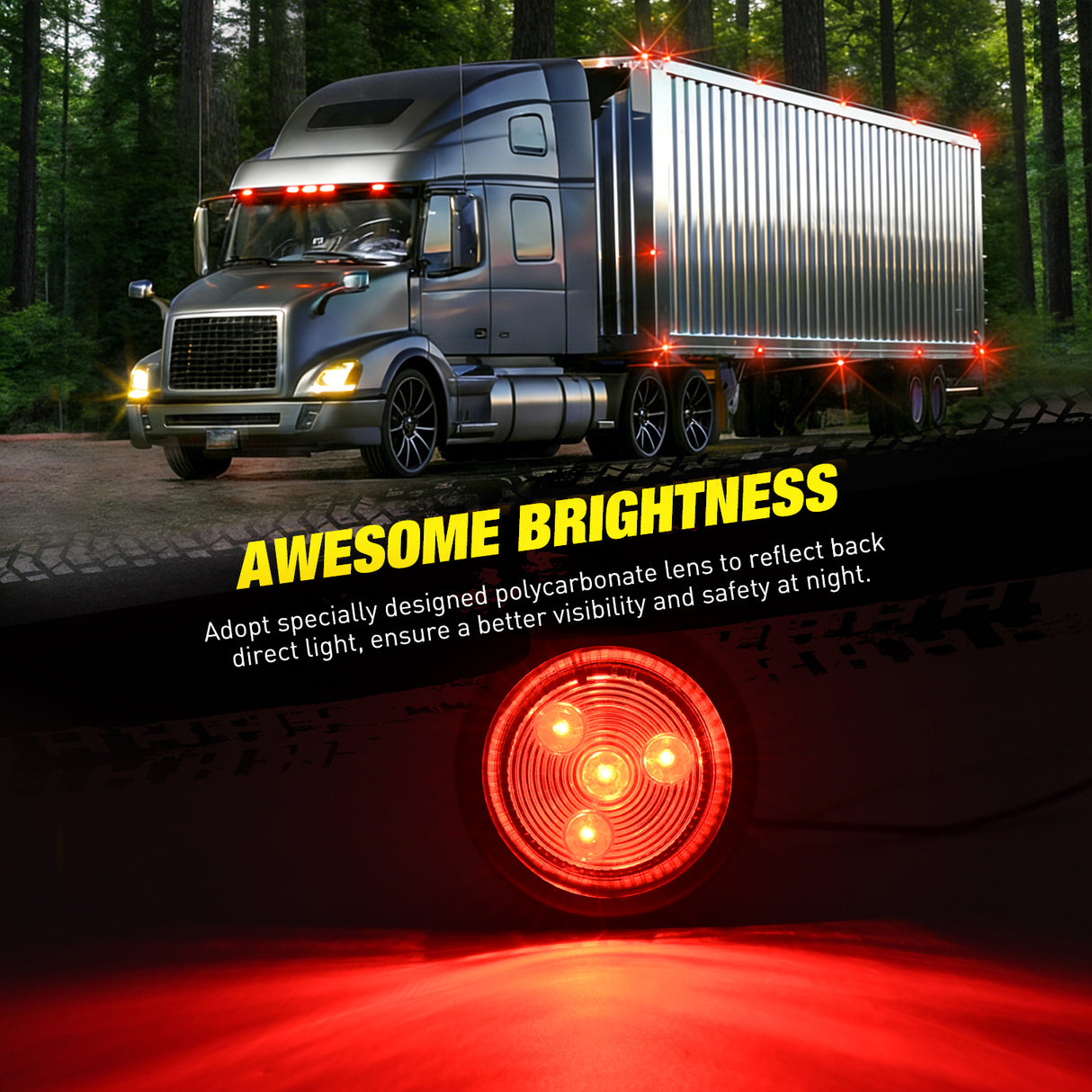 Side Marker Clearance Lights 2 Inch Red Amber Round Side Marker Light (10 Pcs)