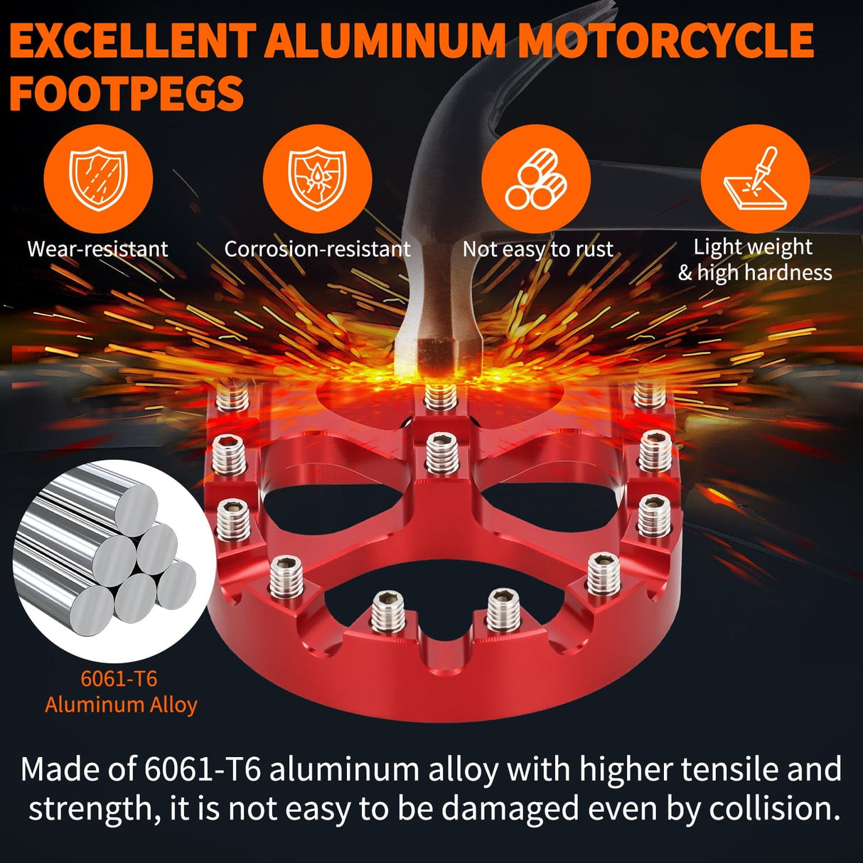 Nilight Motorcycle Foot Pegs Dirt Bike Footpegs Fit for Harley Dyna 1993-2017 Fatboy 1990-2017 Iron 883 2009-2017 Sportster 883 360° Rotating CNC Foot Pegs Heavy Duty Aluminum Alloy Peg Pedal, Red