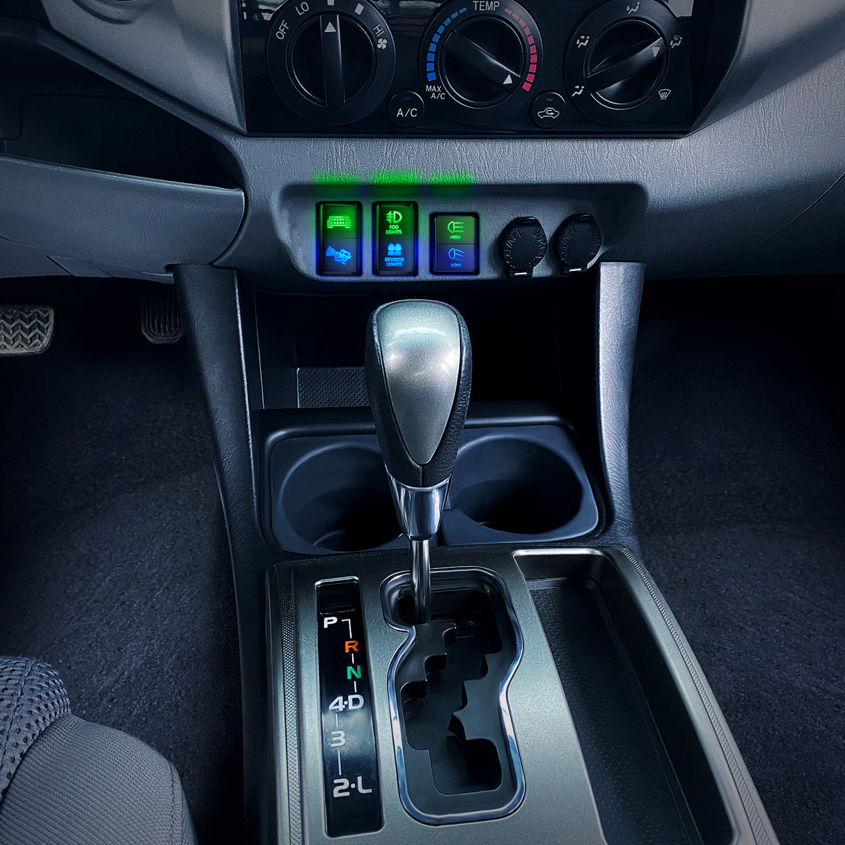 High Beam & Low Beam Dual Push Button Switch 12V ON Off Switches with Connector Wire Kit 1.28Inch x 0.87Inch Replacement for Toyota Sequoia Highlander Tacoma Tundra 4Runner RAVR Yaris