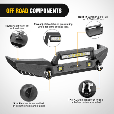 Front Bumper 1999 2000 2001 2002 2003 2004 Jeep Grand Cherokee WJ Front Bumper Winch Plate Offroad 120W Light Bar 18W Light Pods