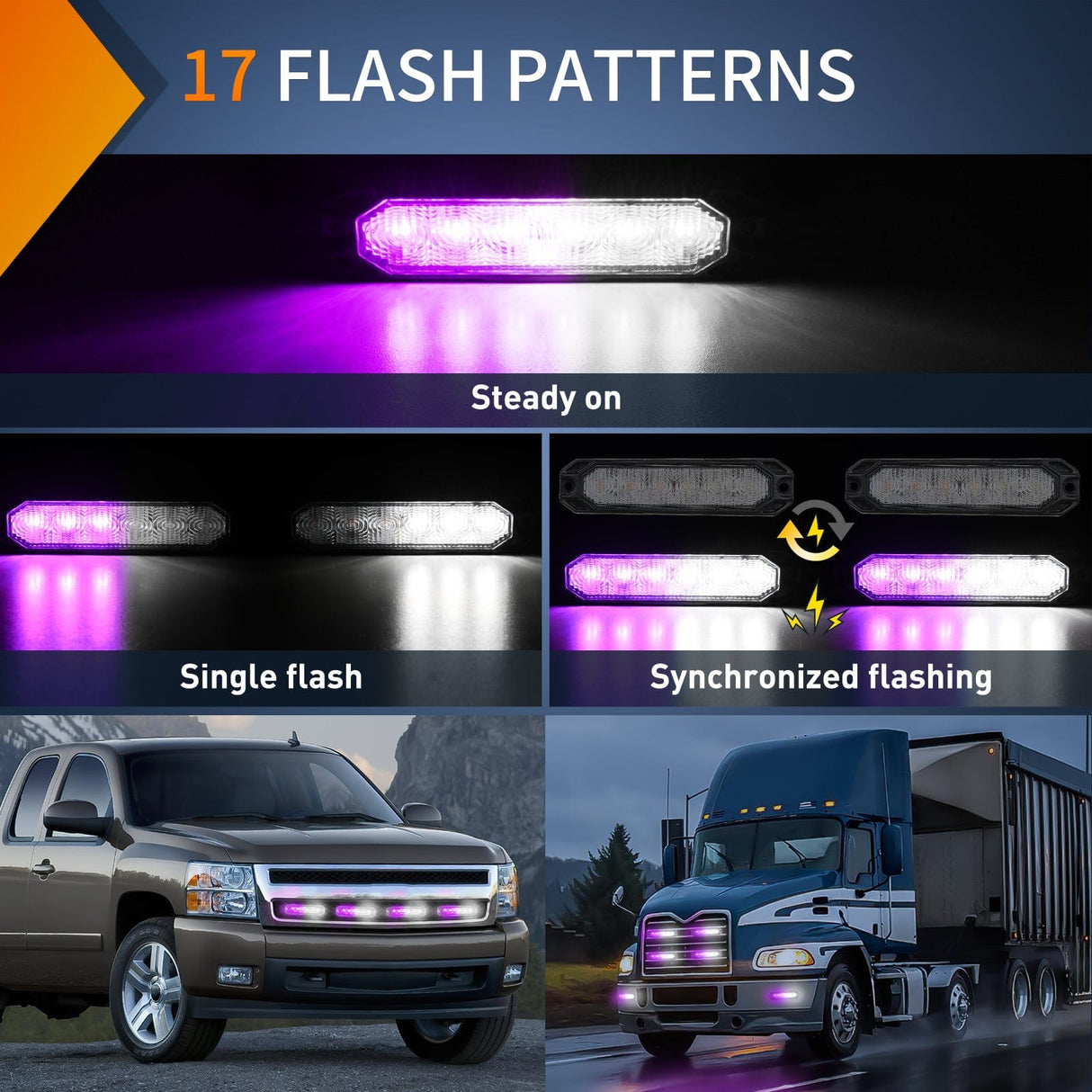 Nilight 4PCS 6 LED Purple and White Emergency Warning Strobe Lights