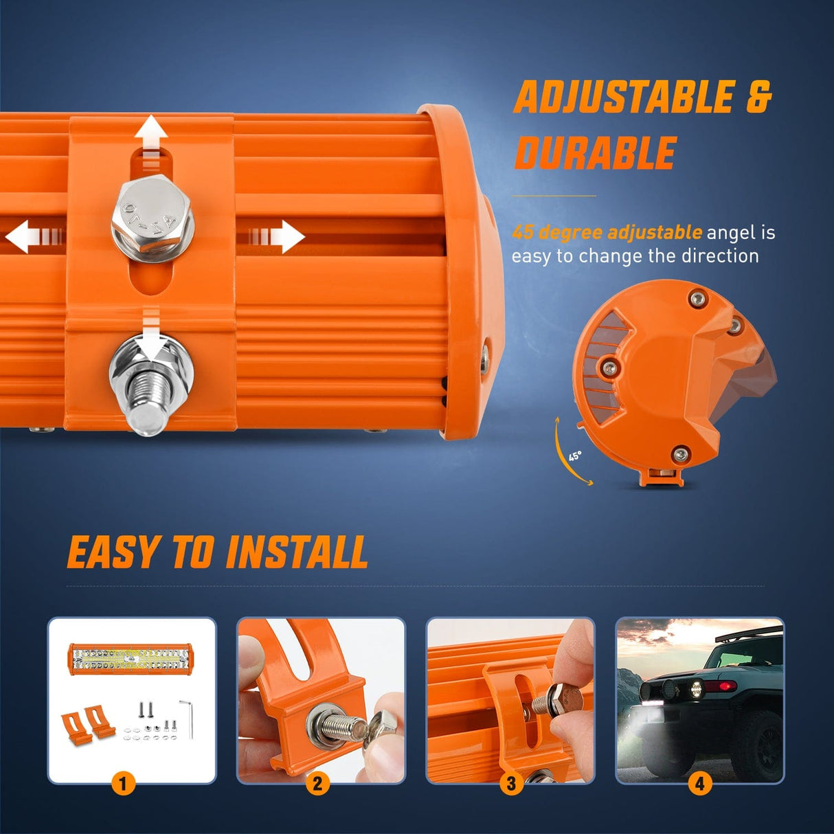 Nilight 12 Inch 300W Spot Flood Combo Orange Case Led Light Bar