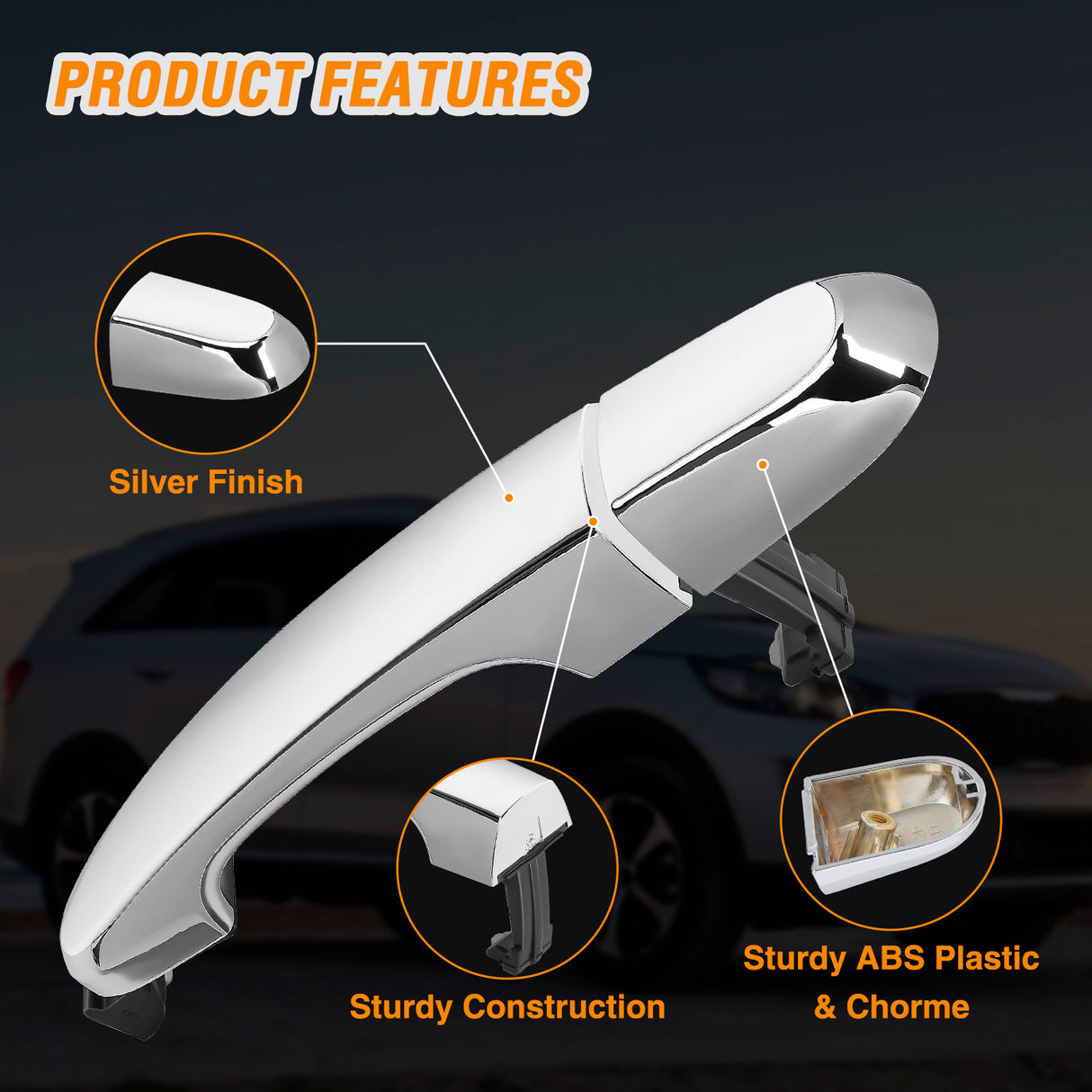 Exterior Door Handle Rear Right Passenger Side Compatible with 2011 2012 2013 2014 2015 Kia Sorento Upgraded Chrome Outside Car Door Handles Silver Finish Replaces OEM# 826512P010, 836622P010