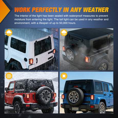 Tail Brake Turn Reverse Lights 2007-2018 Jeep Wrangler JK JKU Red White Tail Lights