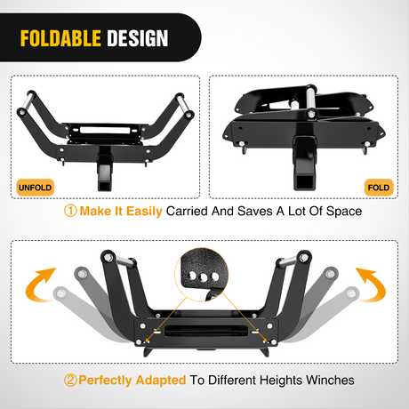 Nilight Winch Cradle Universal Mount Plate 10 x 4 1/2Inch Winch Bracket Winch Mounting 2 Inch Receiver Hitch 8000-13,000 Lb Capacity Recovery Winches Foldable