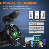 4Gang Aluminum ON/Off Rocker Switch Box w/ QC 3.0 Dual USB Charger Voltmeter