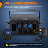Nilight 5 Gang Rocker Switch Box 5 Holes Panel Detachable Installation Housing Waterproof Aluminum Rotatable Mount Bracket 12V 24V DIY Toggle Switches Voltmeter USB Socket for Boats Cars RVs Trucks
