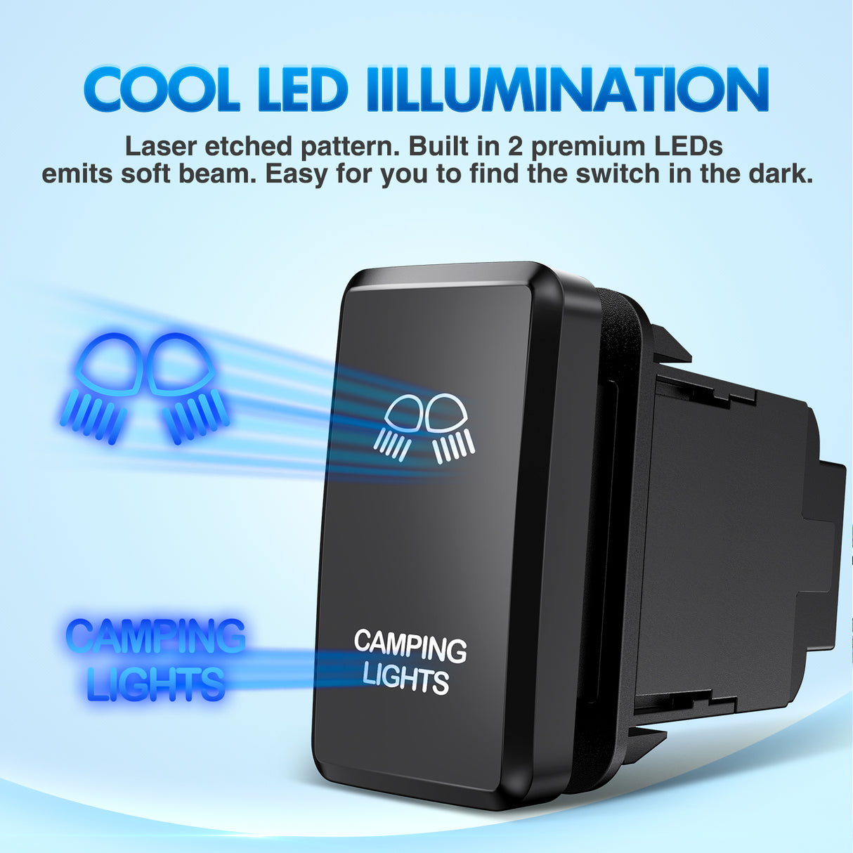 Camping Lights Push Button Switch 12V ON Off Switches with Connector Wire Kit 1.54Inch x 0.83Inch Replacement for Toyota FJ Cruiser Fortuner Ta coma Highlander Tundra 4Runner Prado Land Cruiser