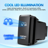 Camping Lights Push Button Switch 12V ON Off Switches with Connector Wire Kit 1.54Inch x 0.83Inch Replacement for Toyota FJ Cruiser Fortuner Ta coma Highlander Tundra 4Runner Prado Land Cruiser