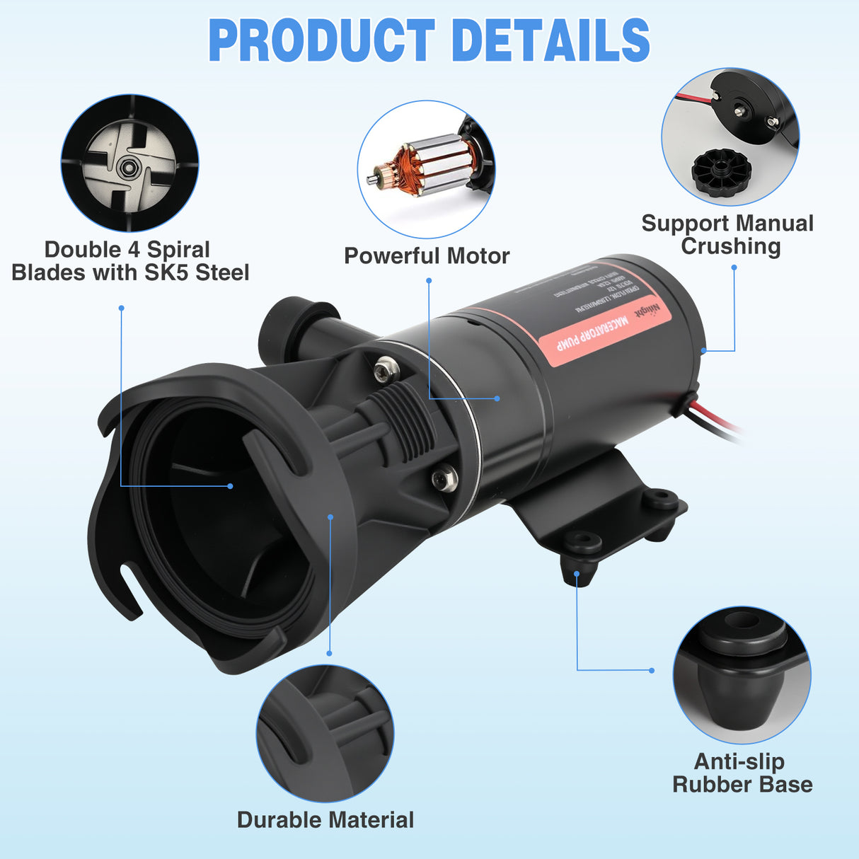 Nilight Macerator Pump for RV 12V 12GPM Portable Quick Release Self-Priming RV Macerator Pump for Sewage Waste sewer Pump Kit with Hose Fittings Discharge Port Carry Bag for Camper Boat Kitchen Marine