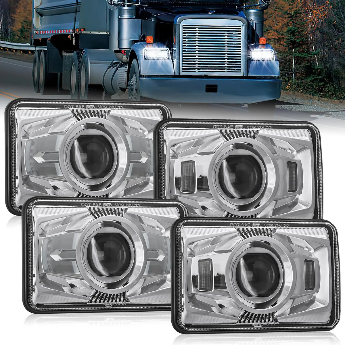 4x6Inch LED Hi/Lo Sealed Beam Headlights 60W H4651 H4652 H4656 H4666 ...