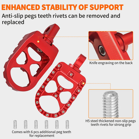 Nilight Motorcycle Foot Pegs Dirt Bike Footpegs Fit for Harley Dyna 1993-2017 Fatboy 1990-2017 Iron 883 2009-2017 Sportster 883 360° Rotating CNC Foot Pegs Heavy Duty Aluminum Alloy Peg Pedal, Red