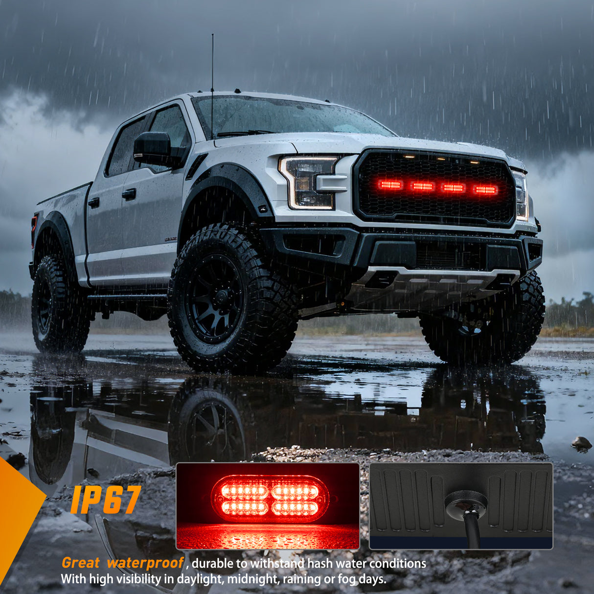 Led Strobe Light 4PCS 24LED Emergency Strobe lights 12V 24V Red Surface Mount Grille Hazard Safety Warning Light Sync Feature Side Flashing Marker Flash for Car Truck Campers