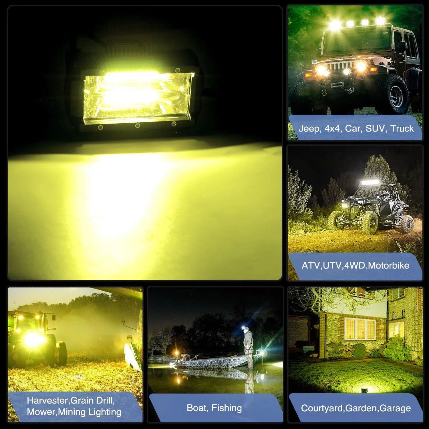 LED Light Bar 5.2" 72W 10800LM Yellow Flood Led Light Bar Kit (Pair) | 16AWG Wire 3Pin Switch