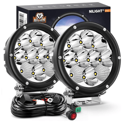 5.7 Inch 50W 6500LM Round Spot Flood LED Work Lights (Pair) | 16AWG DT Wire