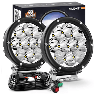 5.7 Inch Round 50W LED Driving Light w/ 16AWG DT Connector Wiring Harness 6500LM IP68 Spot Flood Combo LED Work Lights