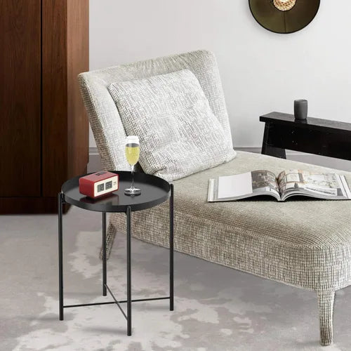 Side Table, End Table Metal Small Table Indoor Outdoor & Snack Bedside Table Sofa Side Snack Table Accent Coffee Table Living Room Bedroom Balcony 1 Layer (Black))