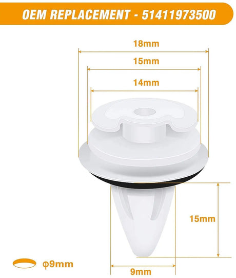 retainer clips 50 Pcs Head 18mm Hole 9mm Car Door Trim Panel Retainer Clips For BMW