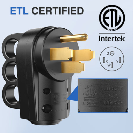Nilight 50 Amp RV Male Replacement Plug 125/250 Volt Heavy Duty Receptacle with Handle ETL Listed NEMA 14-50P for Camper Caravan Motorhome Van Trailer