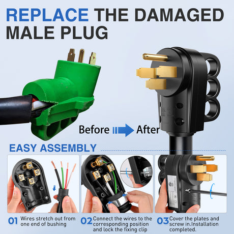 Nilight 50 Amp RV Male Replacement Plug 125/250 Volt Heavy Duty Receptacle with Handle ETL Listed NEMA 14-50P for Camper Caravan Motorhome Van Trailer