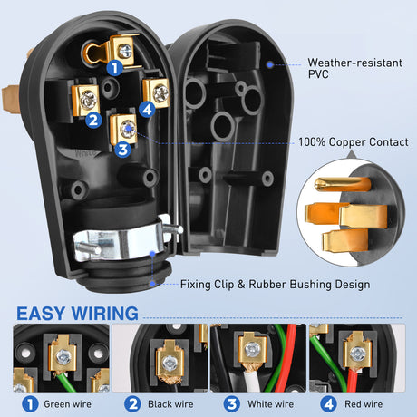 Nilight 50 Amp RV Male Replacement Plug 125/250 Volt Heavy Duty Receptacle with Handle ETL Listed NEMA 14-50P for Camper Caravan Motorhome Van Trailer