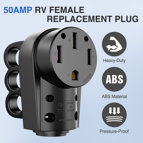 RV Parts 50 Amp RV Female Replacement Plug 125/250 Volt Heavy Duty Receptacle with Handle ETL Listed NEMA 14-50R for Camper Caravan Motorhome Van Trailer