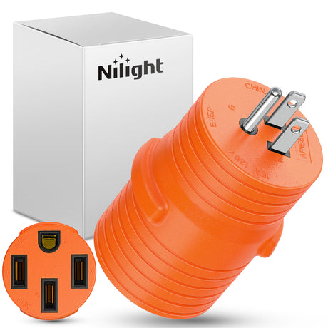 Nilight 15Amp to 50Amp RV Power Adapter 125 Volt Heavy Duty RV Plug 5-15P to 14-50R 15A Male to 50A Female Receptacle for RV/EV Camper Caravan Trailer Generator