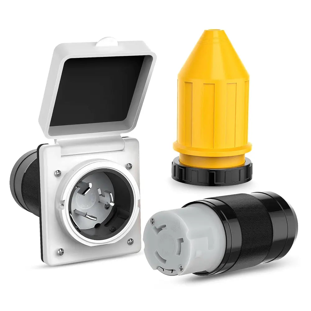 RV Parts 50AMP RV Power Plug Kit Outlet Box Shore Power Inlet Receptacle with Cover Ring Twist Lock ETL Listed 125/250V NEMA SS2-50P SS2-50R Female Plug for RV Camper Caravan Trailer