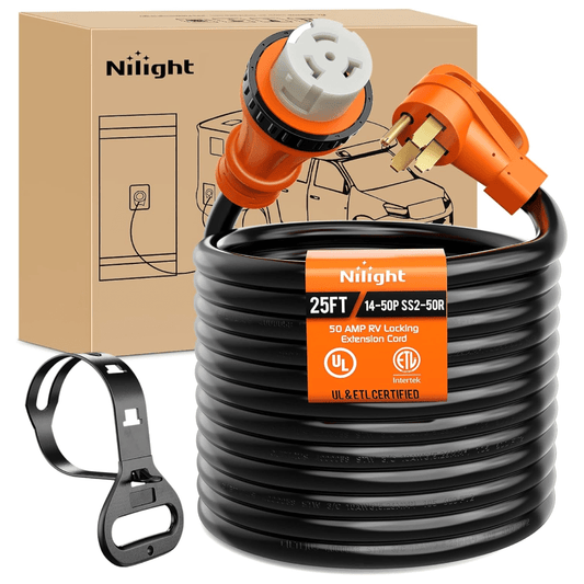 RV Parts 50AMP 25FT RV Extension Cord 250V Heavy Duty 6/3+8/1 Gauge Pure Copper STW Wire ETL Listed 4 Prong 14-50P SS2-50R 50F/50M Cable Suit