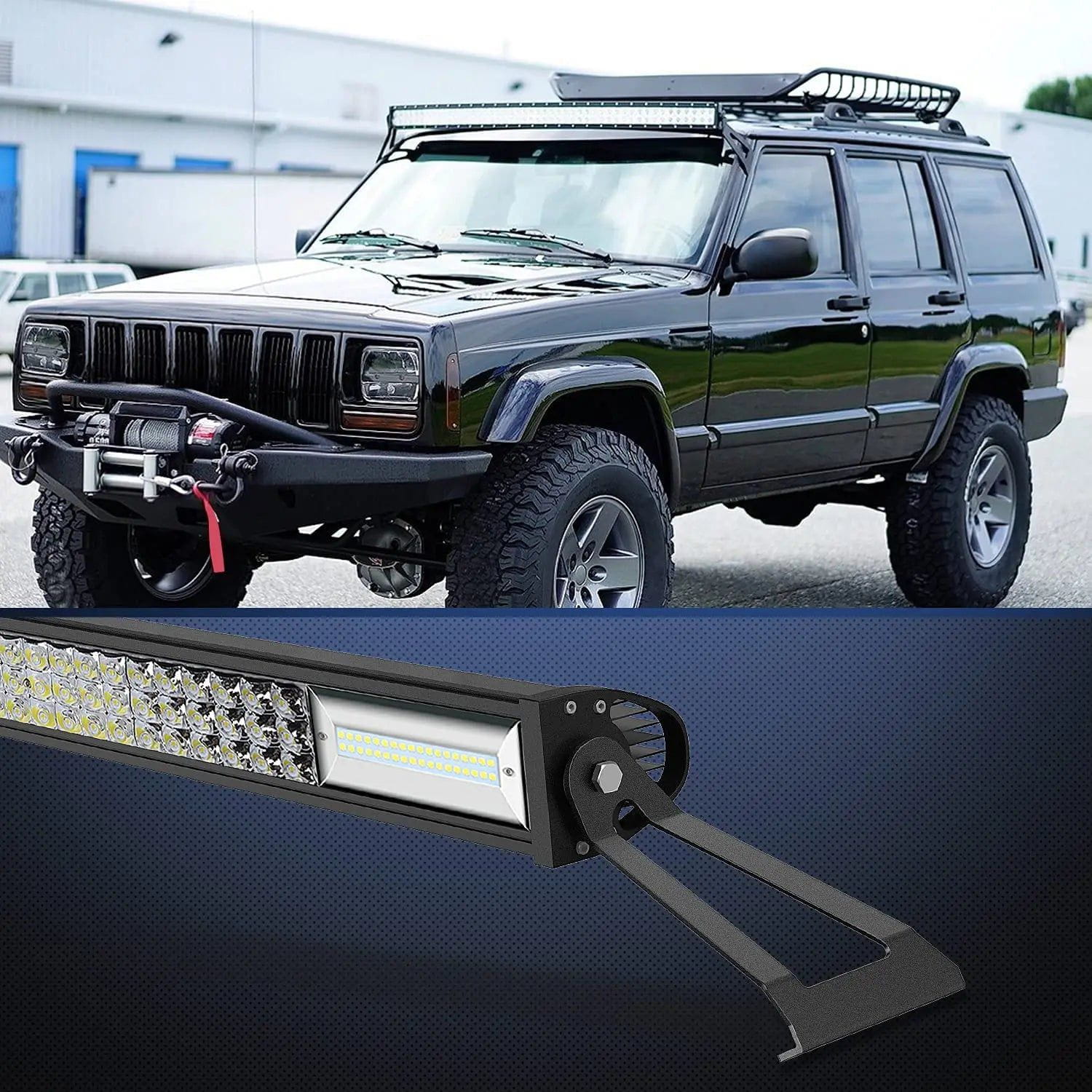 Mounting Accessory 50” Curved Light Bar Bracket at Upper Windshield Roof Cab for 1984-2001 Jeep Cherokee XJ & 1986-1992 Comanche MJ (Pair)