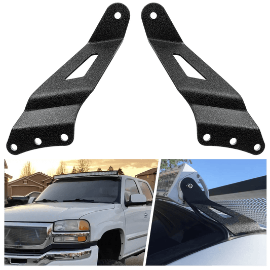 Mounting Accessory 50” Curved Light Bar Bracket at Upper Windshield Roof Cab for 1999-2006 Chevy Silverado Suburban Avalanche Tahoe & GMC Yukon Sierra (Pair)
