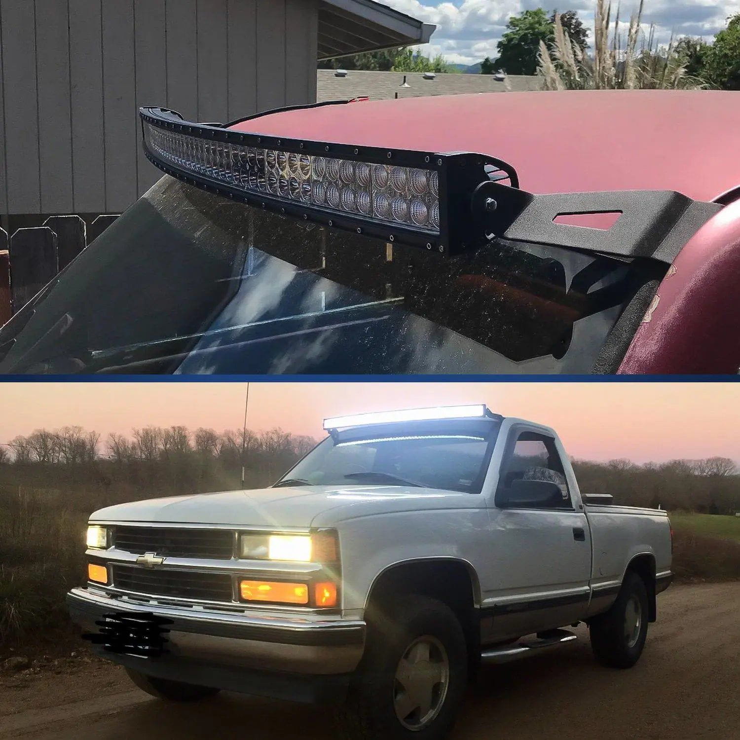 Mounting Accessory 50” Curved Light Bar Bracket at Upper Windshield Roof Cab for 1999-2006 Chevy Silverado Suburban Avalanche Tahoe & GMC Yukon Sierra (Pair)